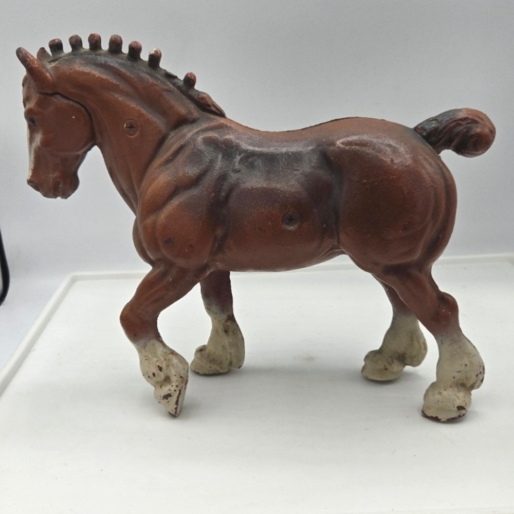 Vintage Cast Iron Clydesdale Draft Horse Doorstop Figurine 8" Tall, 10.5 " Long